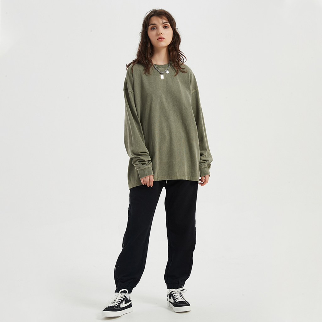Streetwear Oversized Vintage Wahsed Long Sleeve Tee - Print On Demand-12