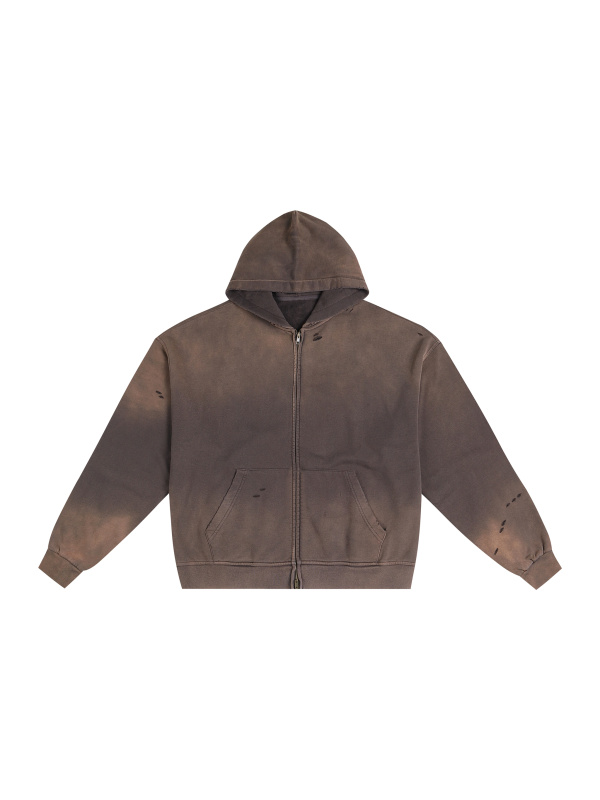 Hand-Frayed Sunfade Zip Hoodie #RU0081 | TAPSTITCH