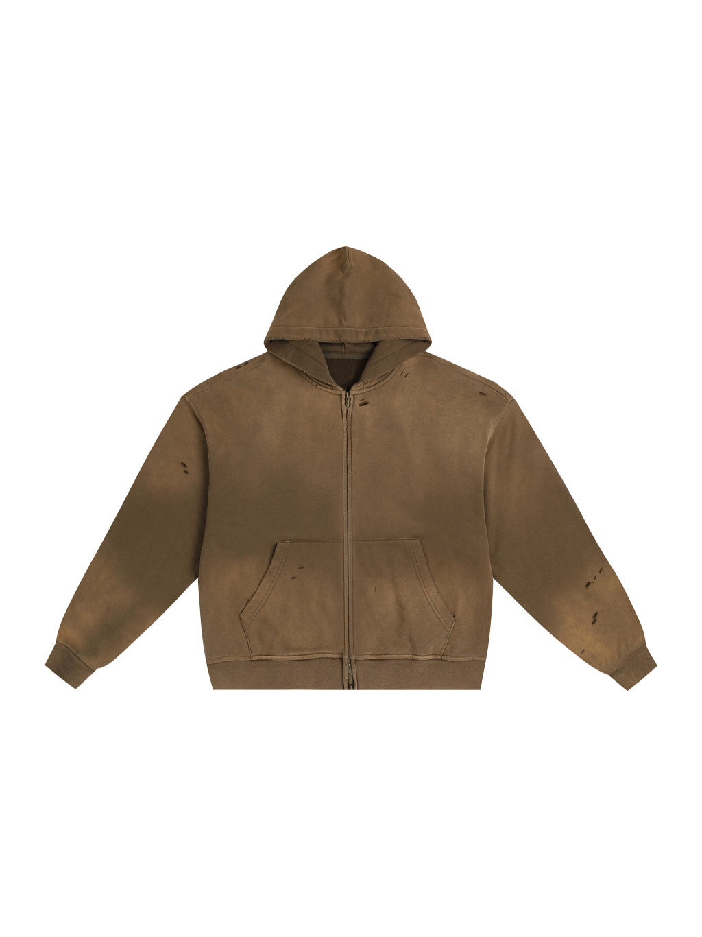 Post-Apocalyptic Aesthetic Pure Cotton Hand-Frayed Monkey Washed Zip Hoodie - Thumbnail Image