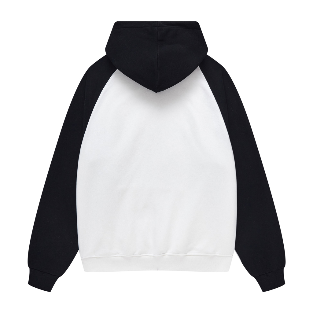 (Black&White)Streetwear Two Tone Raglan Sleeve Fleece Hoodie-5