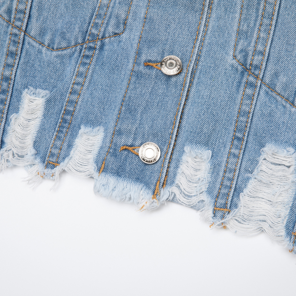 Custom Streetwear Women's Crop Raw Hem Denim Jacket - Print On Demand | HugePOD-7