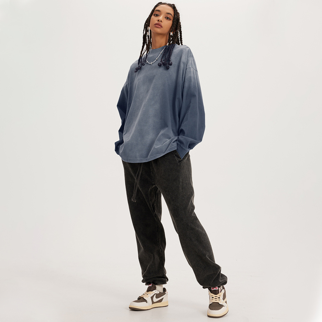 Streetwear Unisex Gradient Washed Effect Long Sleeve Tee - Print On Demand | HugePOD-5