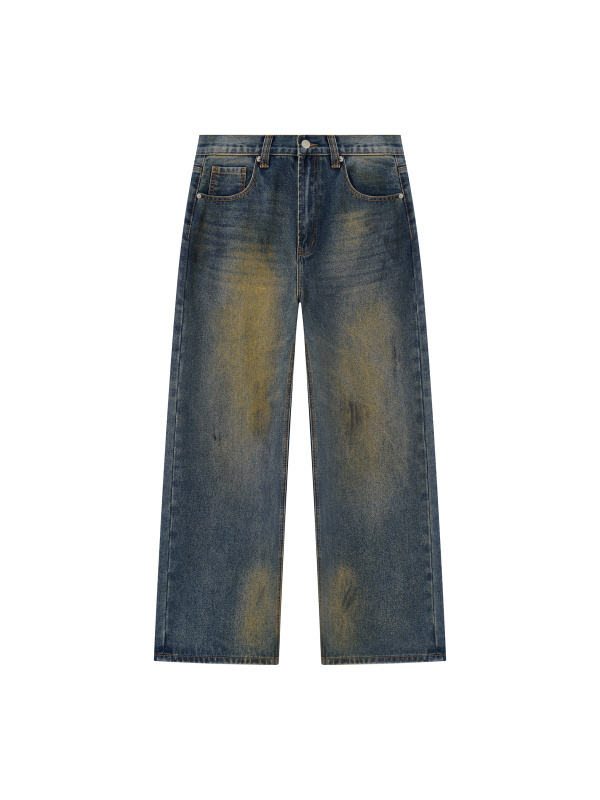 Men's Vintage Wash Wide Leg Denim Jeans