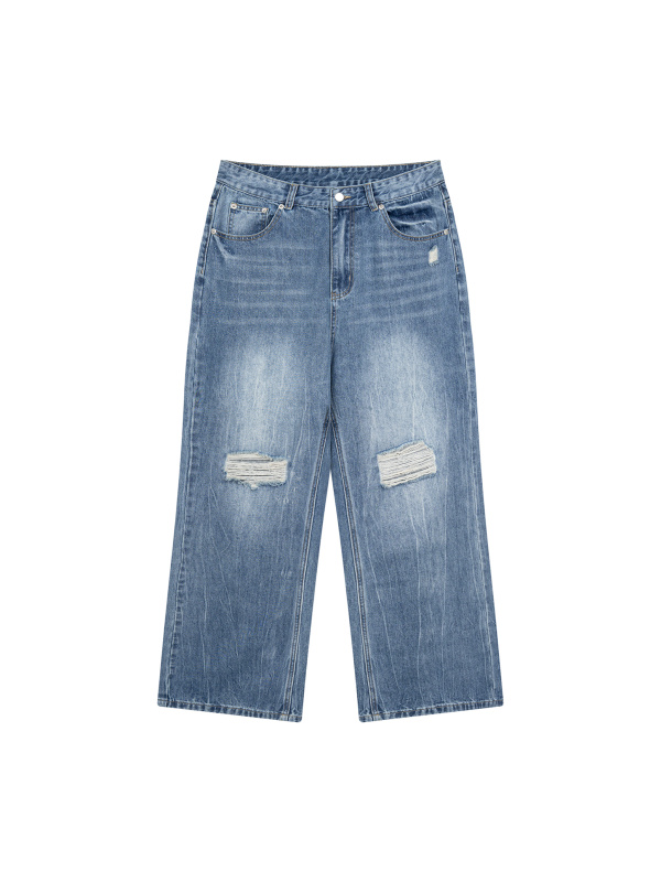 Men's Distressed Straight Leg Denim Jeans