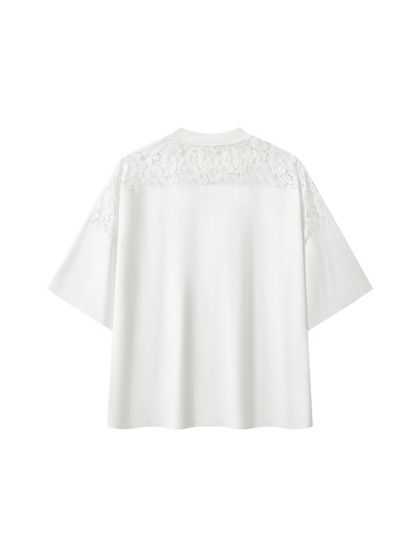 Unisex Lace Paneling V-Neck T-Shirt