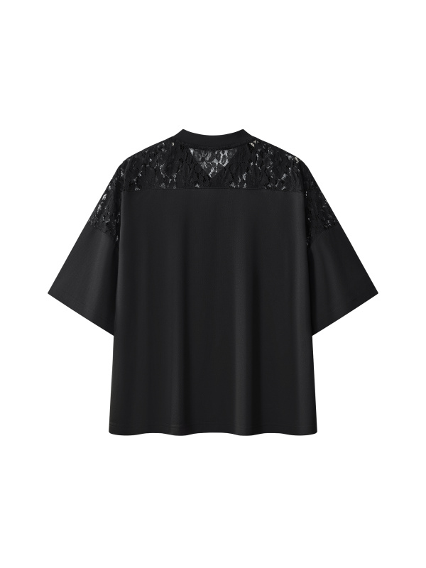 Unisex Lace Paneling V-Neck T-Shirt