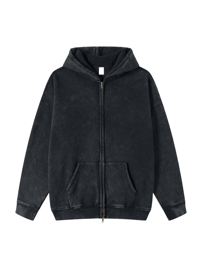 Snow Washed Zip-Through Fleece Hoodie