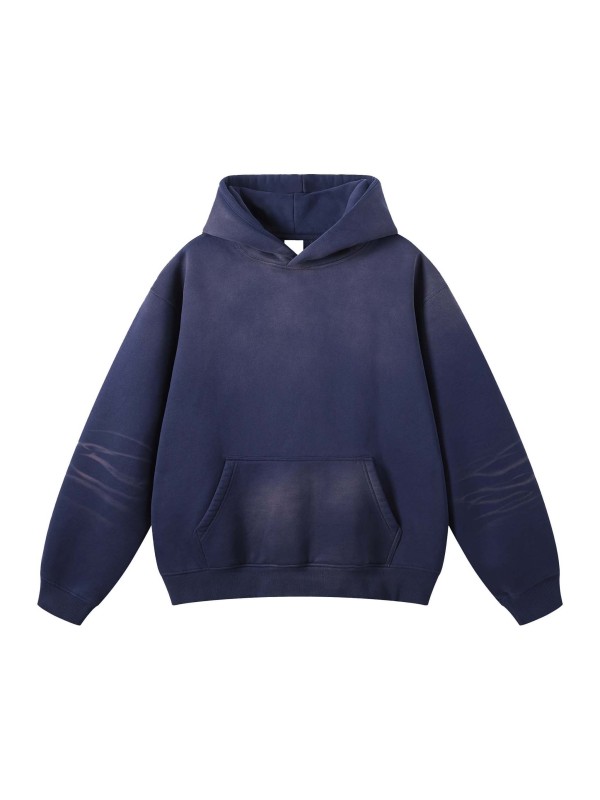 Streetwear Monkey Washed Dyed Fleece Royal Blue Hoodie | Dropshipping