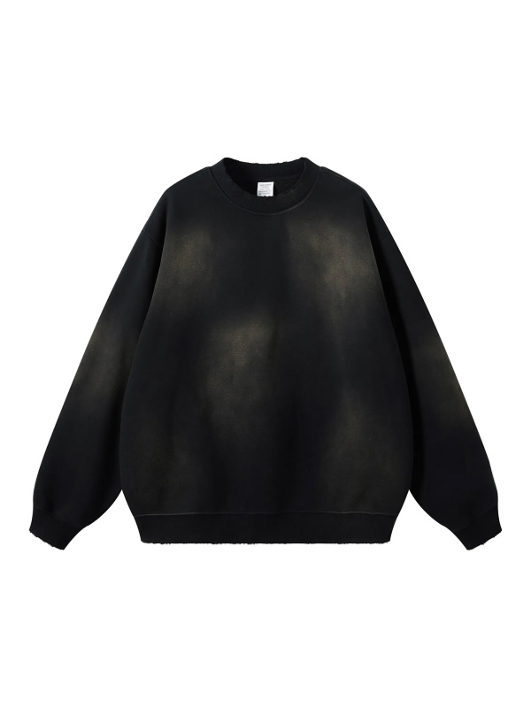 (Black)Streetwear Unisex Monkey Washed Dyed Fleece Pullover