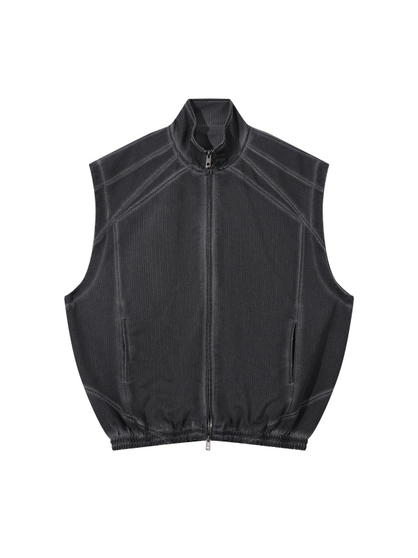 Unisex Vintage Wash Mesh Full-Zip Vest