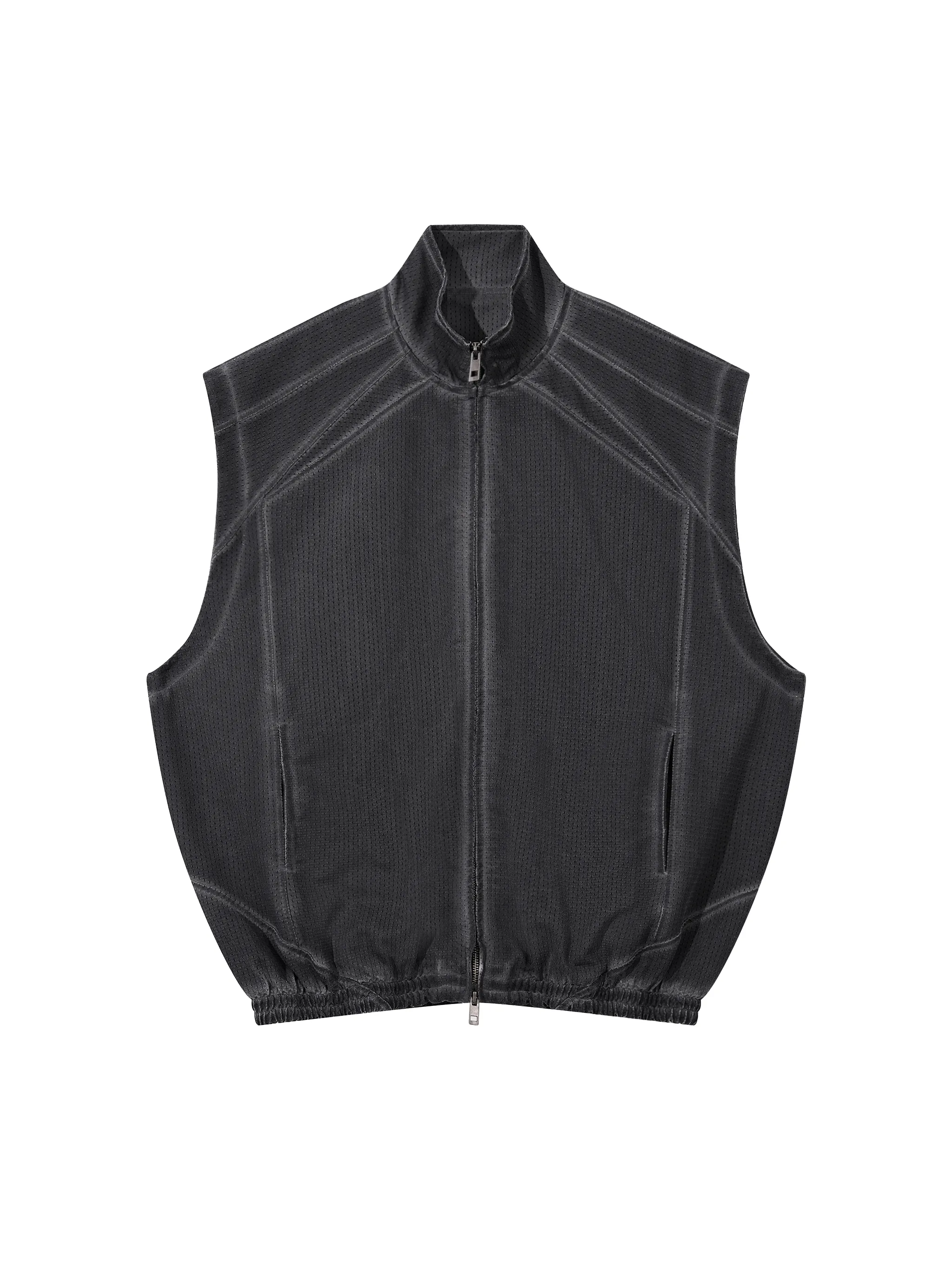 Unisex Vintage Wash Mesh Full-Zip Vest