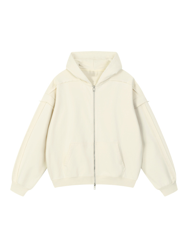 Contrast Tape Raw Edge Double Layered Zip Hoodie