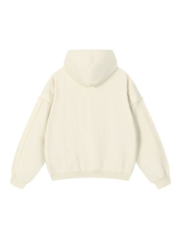 Contrast Tape Raw Edge Double Layered Zip Hoodie