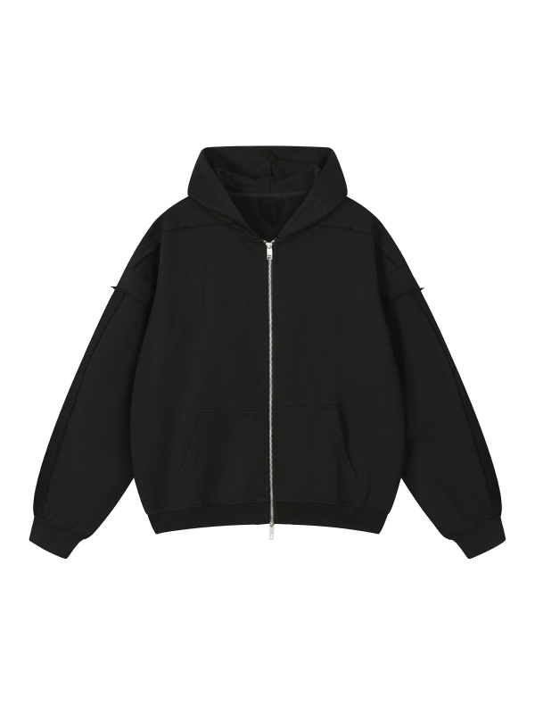 Contrast Tape Raw Edge Double Layered Zip Hoodie
