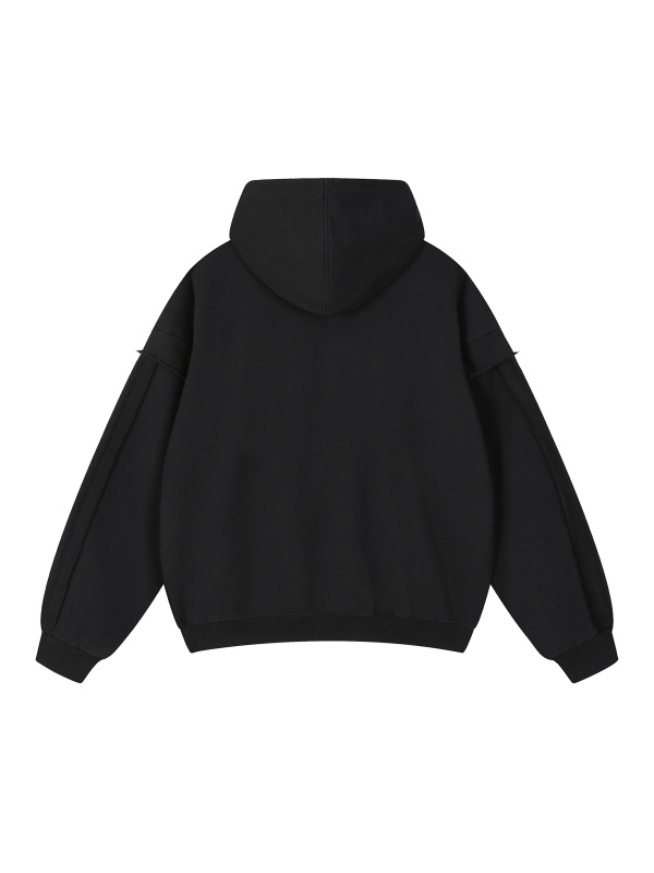 Contrast Tape Raw Edge Double Layered Zip Hoodie