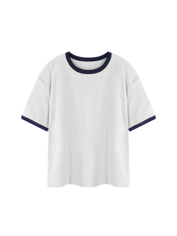 Contrast Edge Ribbed Crewneck T-Shirt