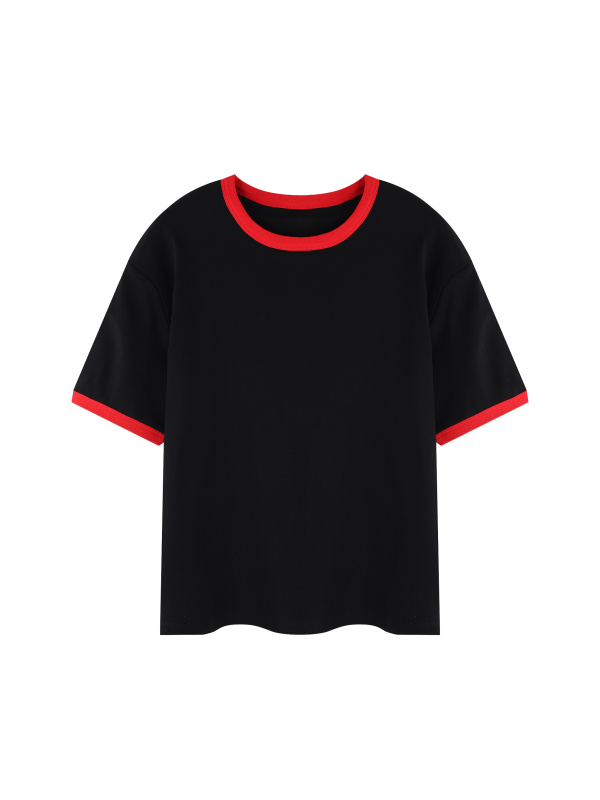 Contrast Edge Ribbed Crewneck T-Shirt