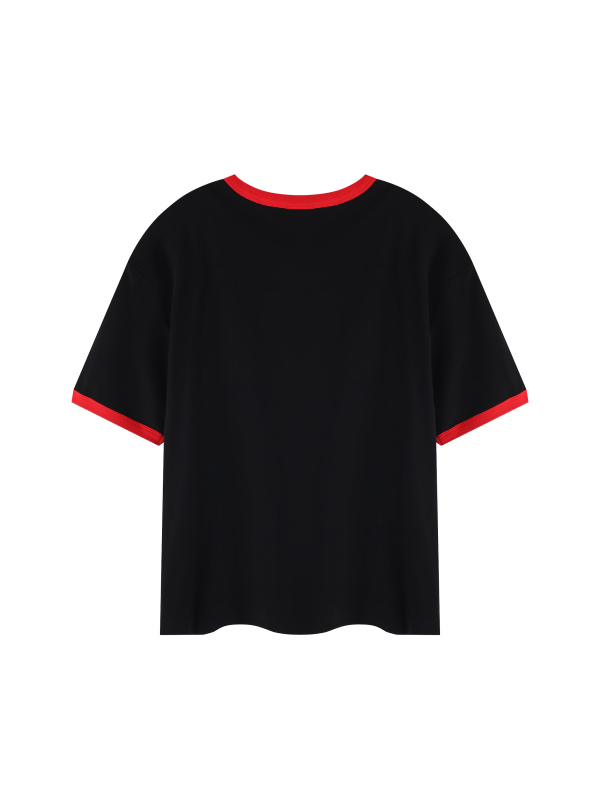 Contrast Edge Ribbed Crewneck T-Shirt