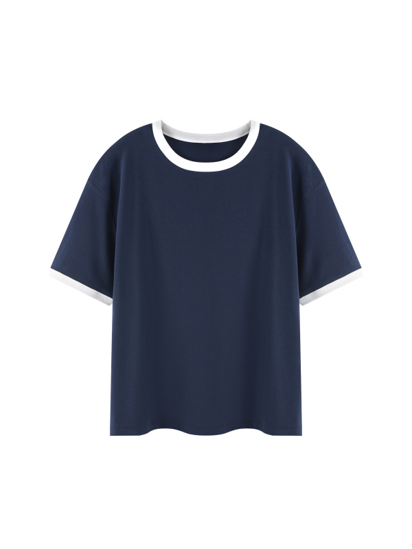 Contrast Edge Ribbed Crewneck T-Shirt