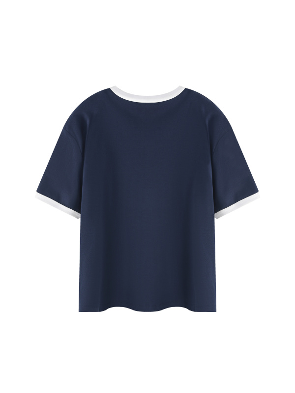 Contrast Edge Ribbed Crewneck T-Shirt