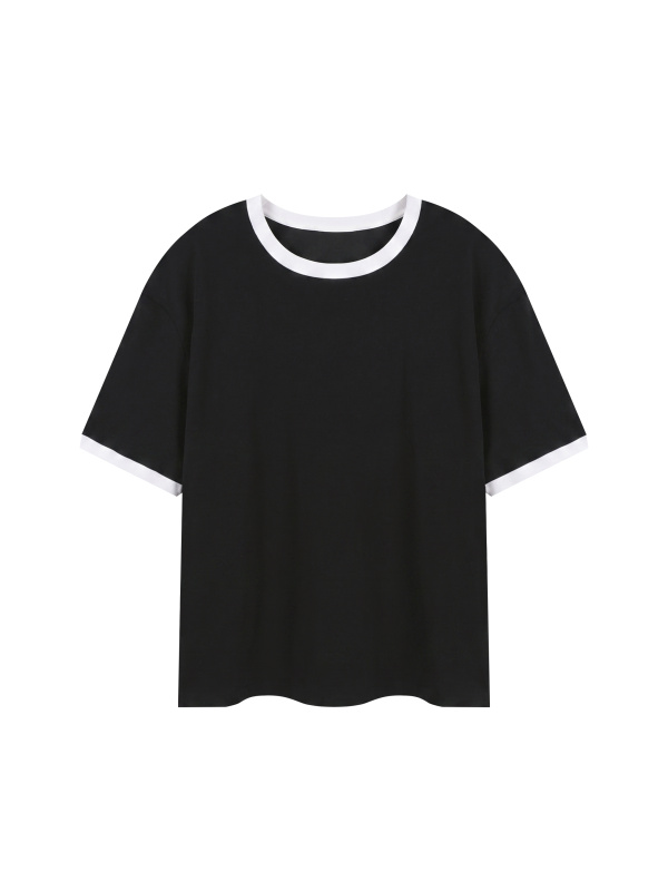 Contrast Edge Ribbed Crewneck T-Shirt