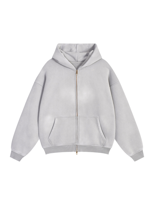 Sunfade Two-way Zipper Boxy Fleece Hoodie