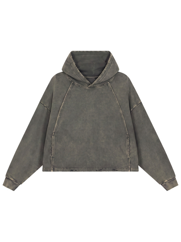 Vintage Washed Frayed-Hem Hoodie