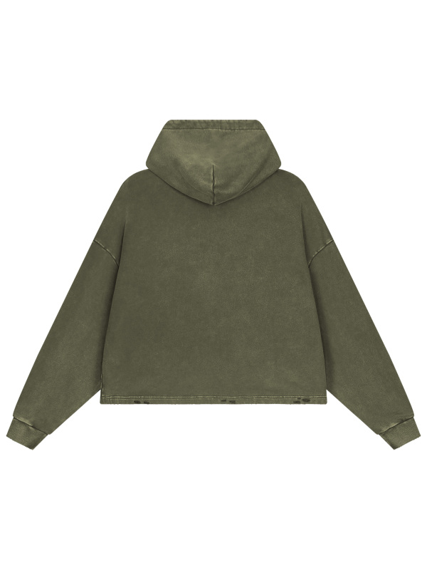 Vintage Washed Frayed-Hem Hoodie