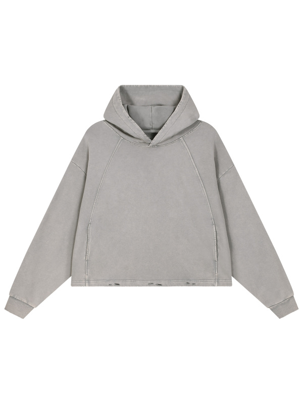Vintage Washed Frayed-Hem Hoodie