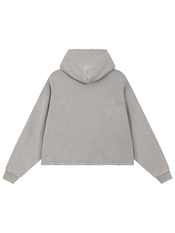 Vintage Washed Frayed-Hem Hoodie