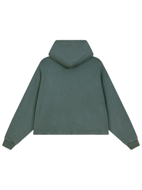 Vintage Washed Frayed-Hem Hoodie