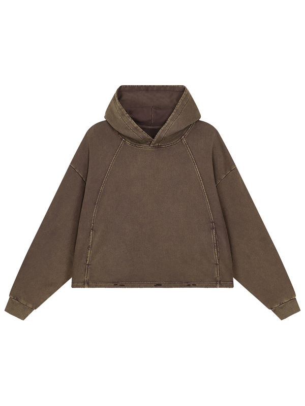 Vintage Washed Frayed-Hem Hoodie
