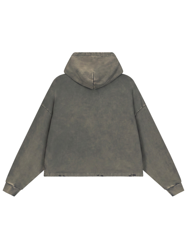 Vintage Washed Frayed-Hem Hoodie