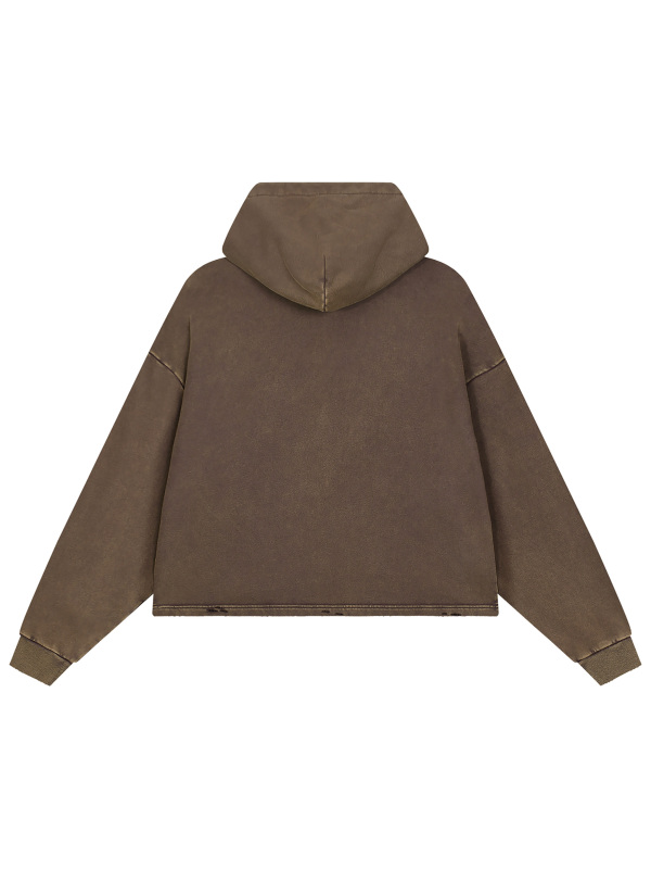 Vintage Washed Frayed-Hem Hoodie
