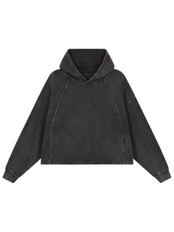 Vintage Washed Frayed-Hem Hoodie