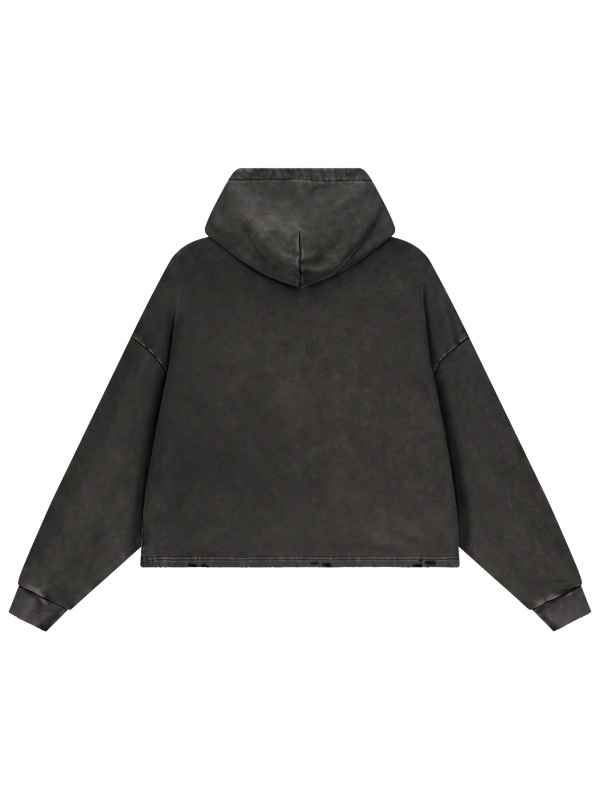 Vintage Washed Frayed-Hem Hoodie