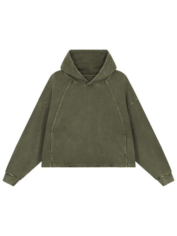 Vintage Washed Frayed-Hem Hoodie