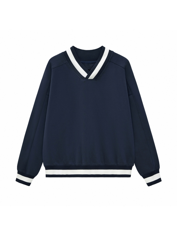 V-Neck Contrast Collar Boxy Sweatshirt