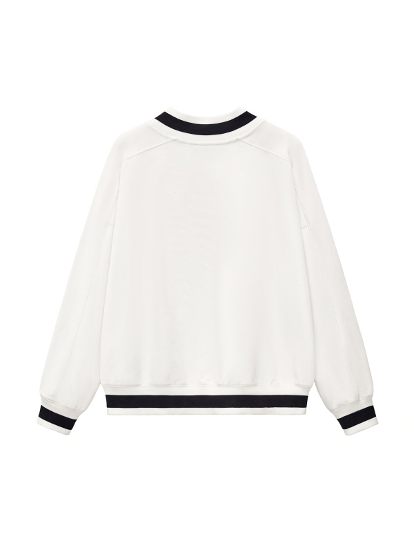 V-Neck Contrast Collar Boxy Sweatshirt