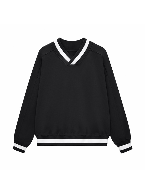 V-Neck Contrast Collar Boxy Sweatshirt