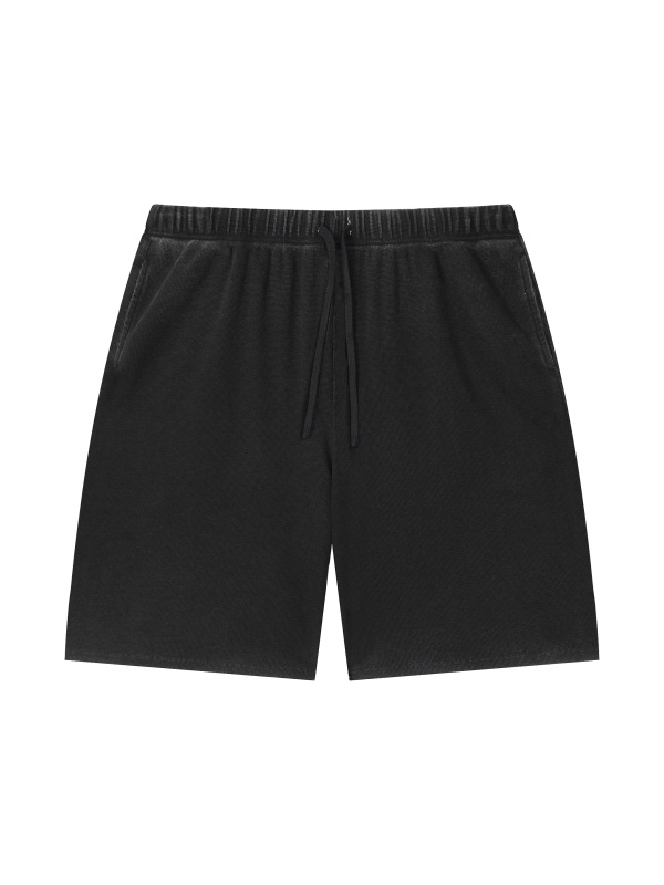 Unisex Vintage Wash Sunfade Waffle Raw Hem Shorts