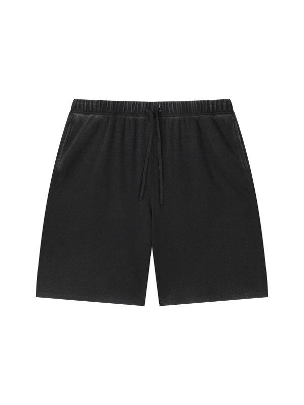 Unisex Vintage Wash Sunfade Waffle Raw Hem Shorts