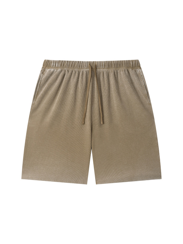 Unisex Vintage Wash Sunfade Waffle Raw Hem Shorts