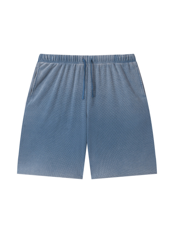 Unisex Vintage Wash Sunfade Waffle Raw Hem Shorts