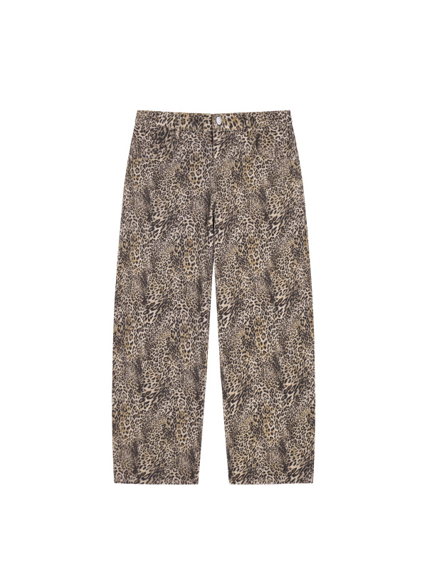 Unisex Vintage Wash Leopard Wide Leg Jeans
