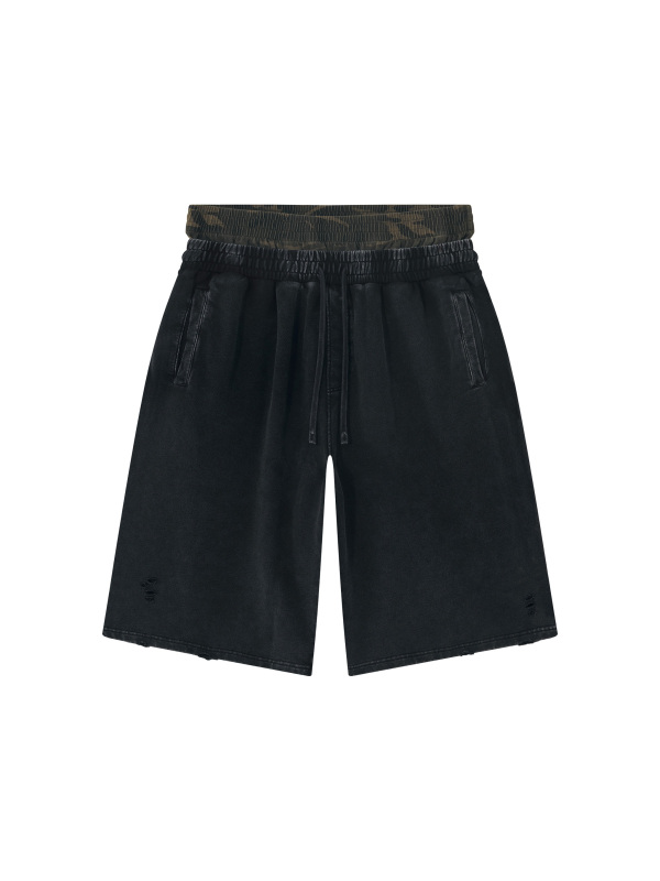 Unisex Vintage Wash Distressed Wide Leg Shorts