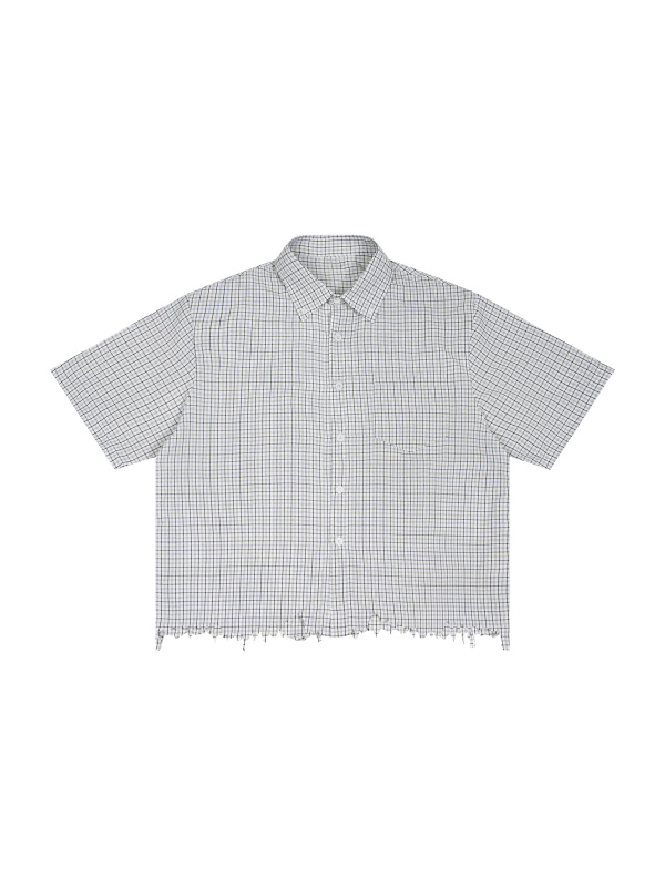 Unisex Distressed Plaid Boxy Shirt