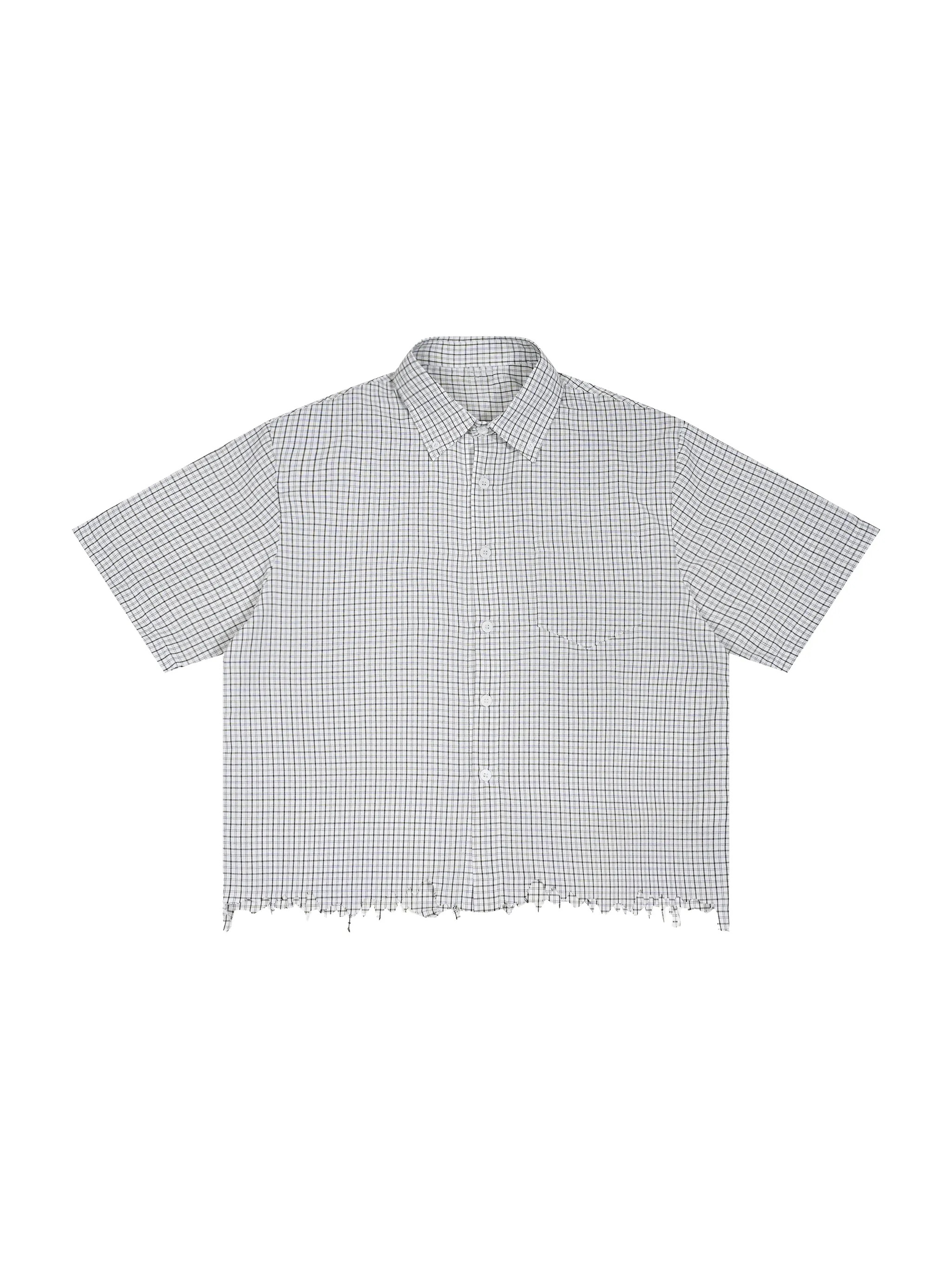Unisex Distressed Plaid Boxy Shirt