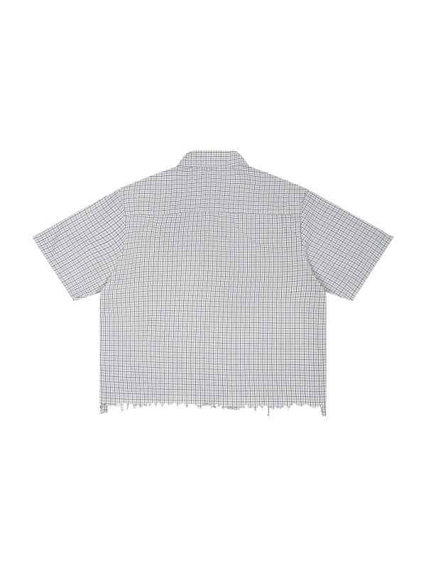 Unisex Distressed Plaid Boxy Shirt