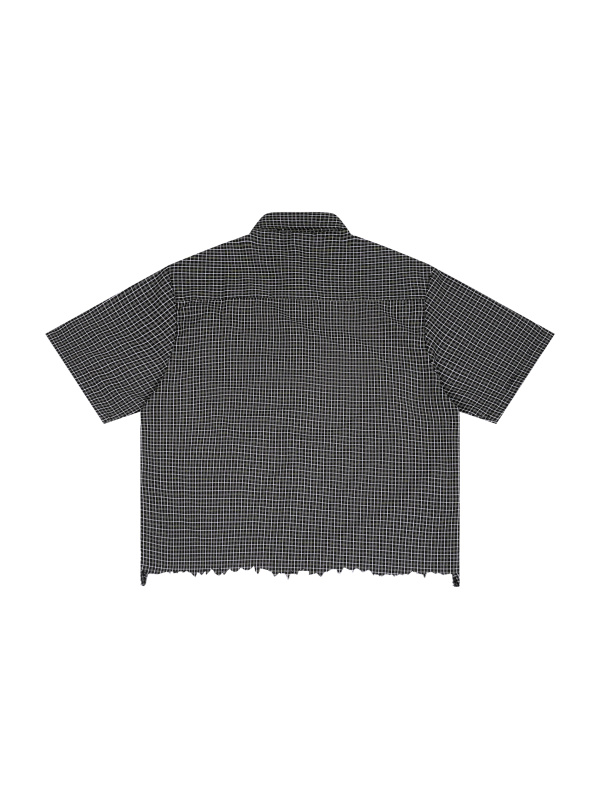 Unisex Distressed Plaid Boxy Shirt